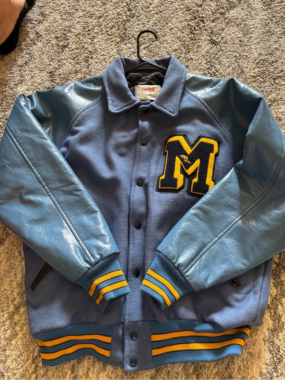 Vintage  Michigan university men’s Blue Jacket with Yellow Trim made in USA